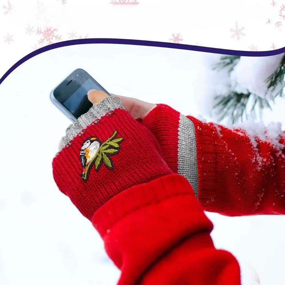 Gloves Autumn and Winter Warm Fashion, Ladies Knitted Gloves, Fashion Warm Splicing Embroidered Gloves Female