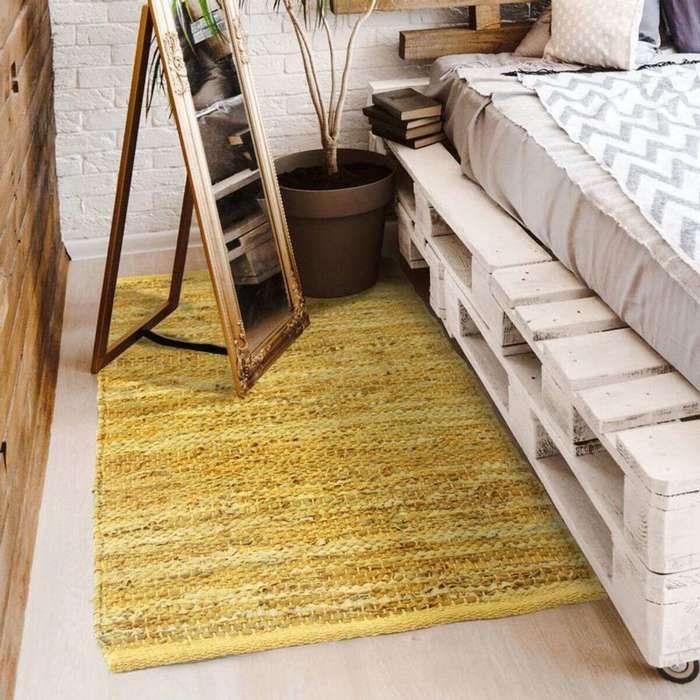 Living Room Rug In Braided Yellow Leather 120x170