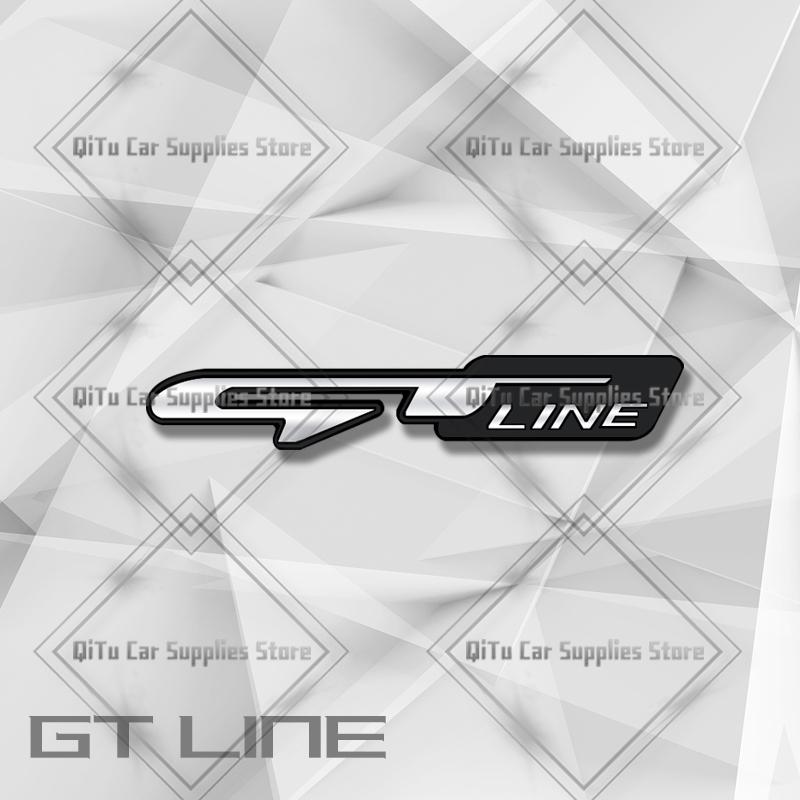 EEJQ9 Zinc Alloy Blue GT Line Badge Car Trunk Emblem 3D Grille Sticker For Kia Ceed Sportage Picanto Stonic Optima K5 Hyundai Peugeot