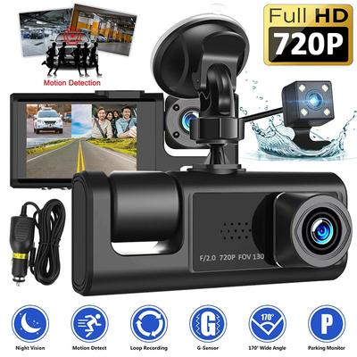 Dash Cam da 2 pollici Schermo IPS Registratore di guida a tre registrazioni HD DVR con obiettivo grandangolare visivo notturno
