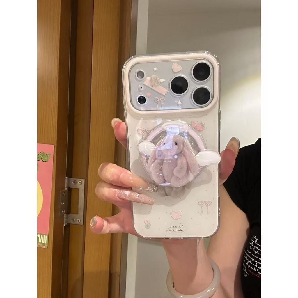 Magnetic Suction Angel Lop-eared Rabbit Cute Mobile Phone Case for iPhone17Pro Apple 16pro15 Anti-drop Case Female Case