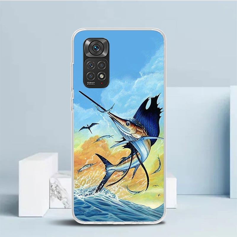Offshore Angling Fishing Fish Rod Phone Case For Xiaomi Redmi Note 15 14 14S 13 12S 12 Pro Plus 11S 11 11T 11E 10S 10 + Soft TPU