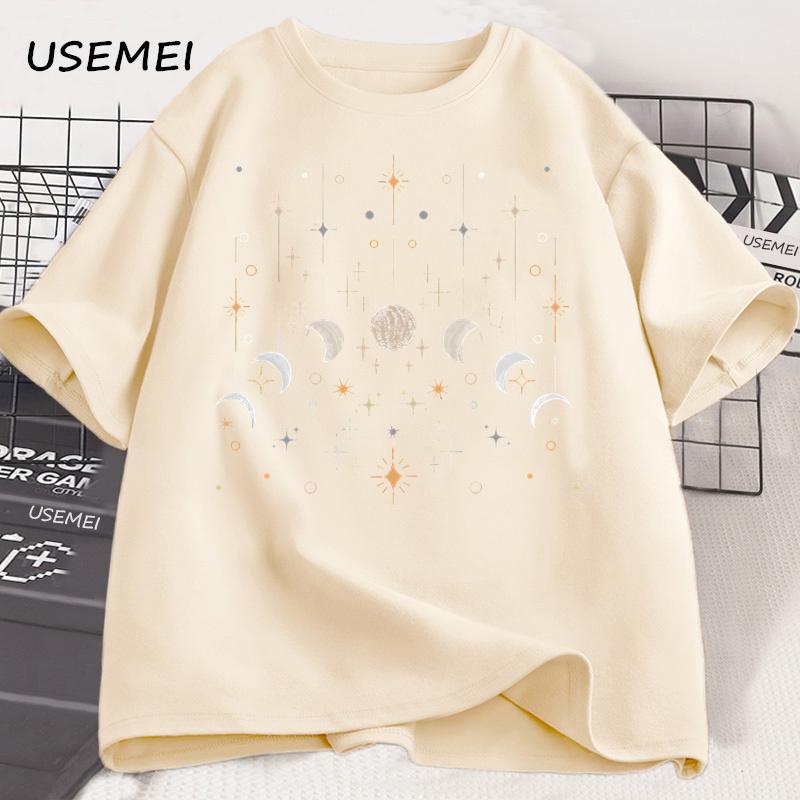 Moon T-Shirts Moon Phase Astrology Astronomy Tee Shirt Men Women Graphic T Shirts Summer Loose Short Sleeve Tops Tees Streetwear