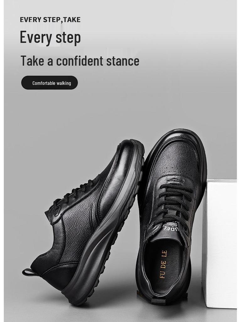 Fu De Le 2025 Men's Genuine Leather Non-Slip Dad Shoes - Soft Sole, Comfortable Cowhide Leather