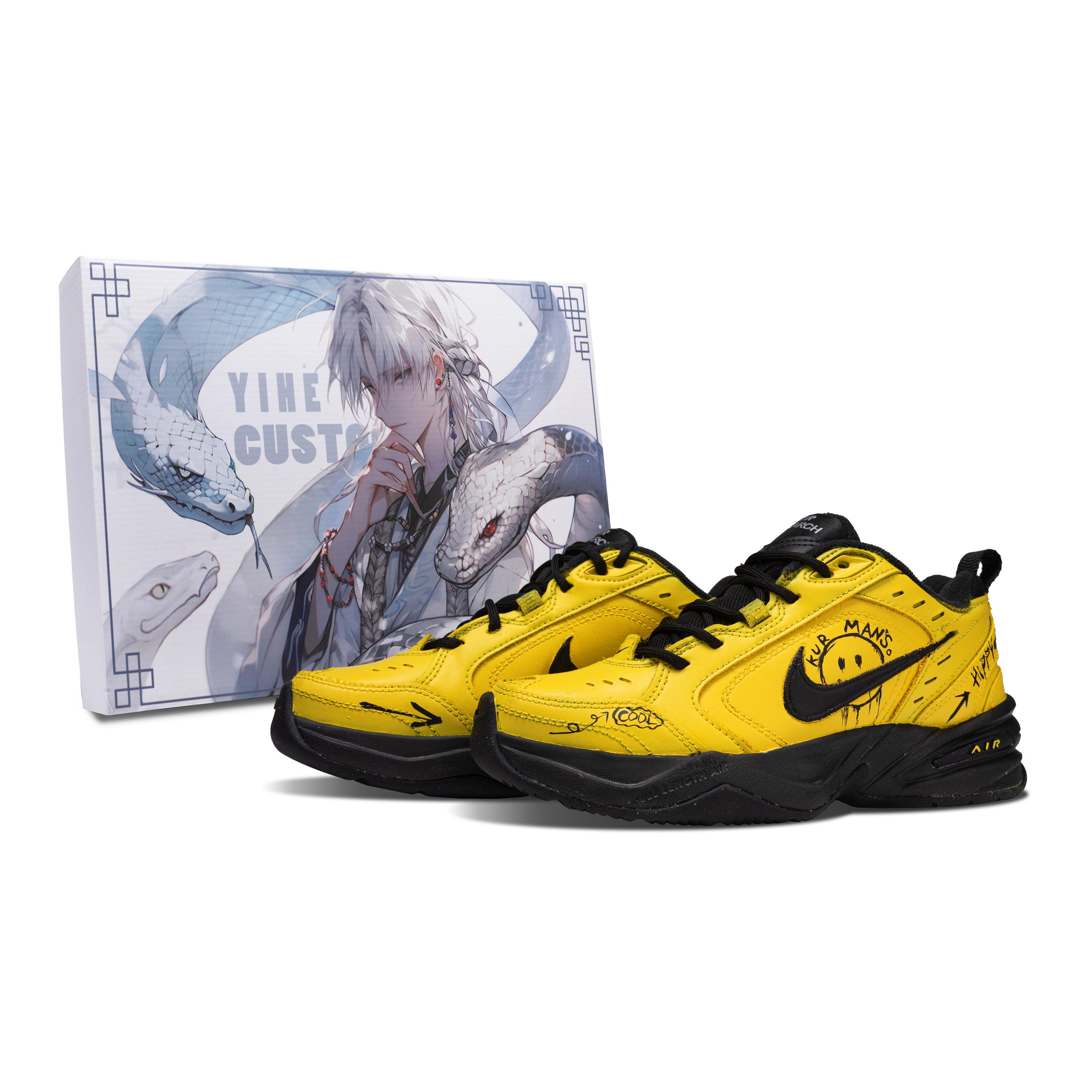 

Nike Air Monarch 4 Chunky Sneakers Unisex Low Top Black/Yellow 415445-001(Team580-S-Box) 40