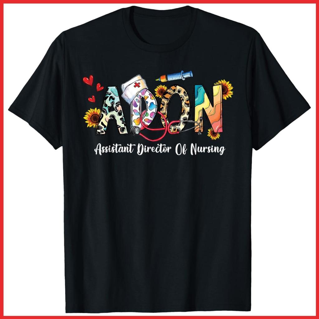 Leopard ADON Nurse Assistant Director Of Nursing Black Cotton T-Shirt S-5XL