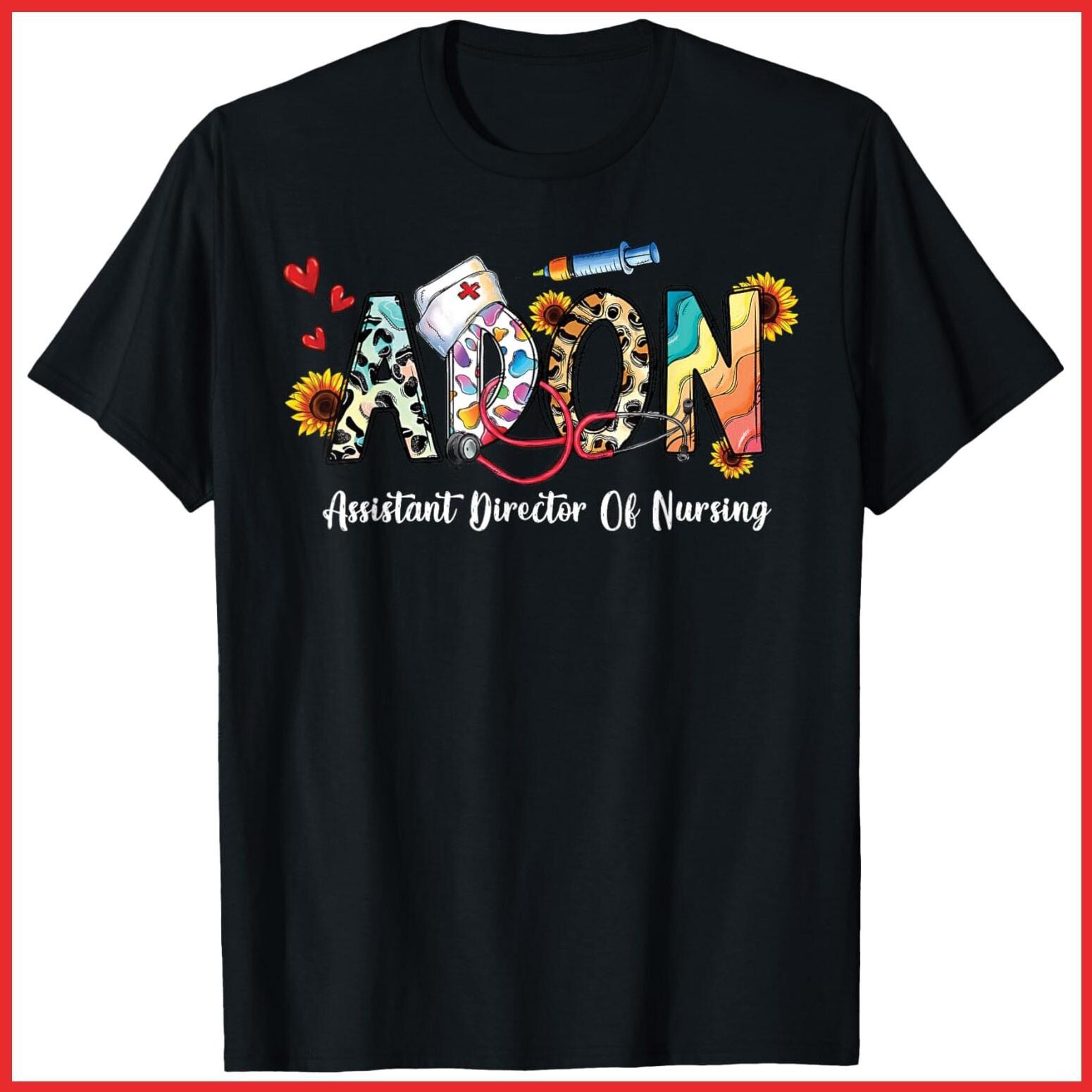 Leopard ADON Nurse Assistant Director Of Nursing Black Cotton T-Shirt S-5XL S