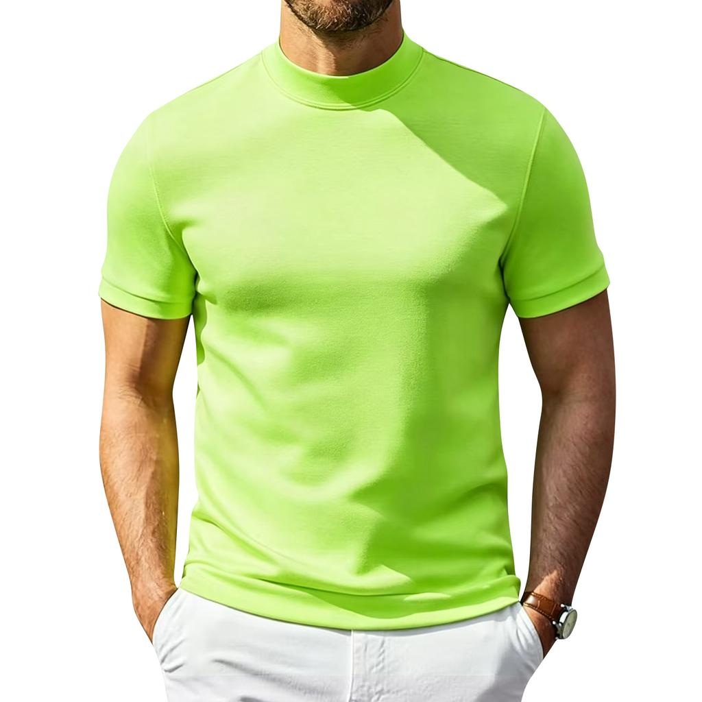 Męski T-shirt z krótkim rękawem i półgolfem Lekki Elastyczny Oddychający Podstawowy Top Miękki Dopasowany Podkoszulek do Codziennego Ubrania