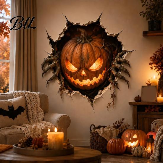 Easy Wall Decor Halloween Break-in 3D Decals, Illusion Effect Spooky Breaking Through Stickers for Theme Parties Sticker, Horror Ghost Witch