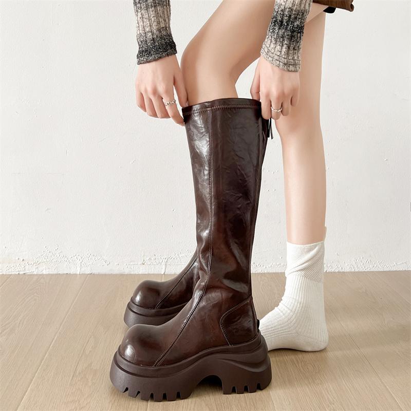 Fashion Punk Style Platform Thick Bottom Women Knee-High Boots Fashion Zippers Height Increase Female Knight Booties