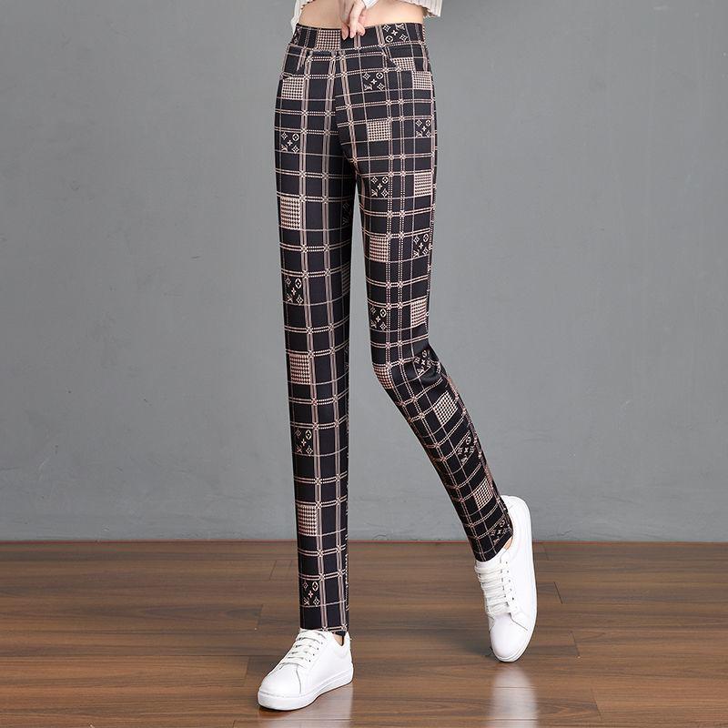 Summer Stretch Plaid Print Elastic Waist Pencil Pants - Slimming, Fashionable & Versatile Women's Long Pants for 2025.
