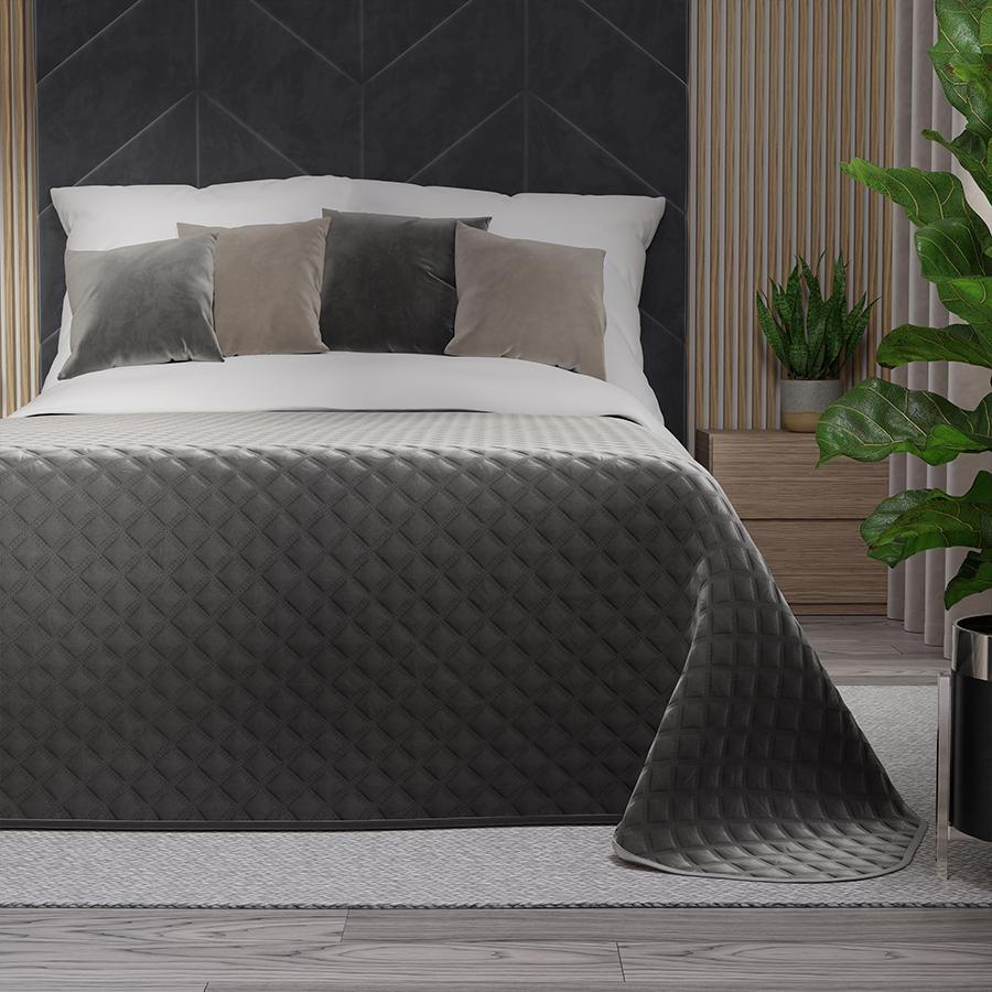 VELVI Bedspread 220x240cm - anthracite elegance in a geometric pattern