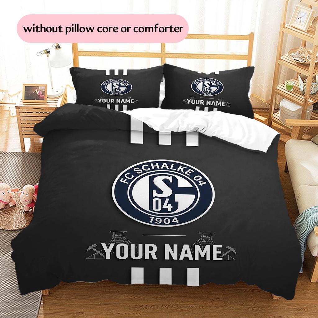 Custom Name FC Schalke 04 Pattern Bedding Quilt Set Home Decoration Gift (1 * duvet cover + 2 * pillowcase without core)