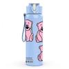 1PC Cute Pink Bear Couple Cartoon Art 750ml Color Plastic Sports Water Bottle Leakproof Flip Straw Lid Suitable for Sports Office Home Use