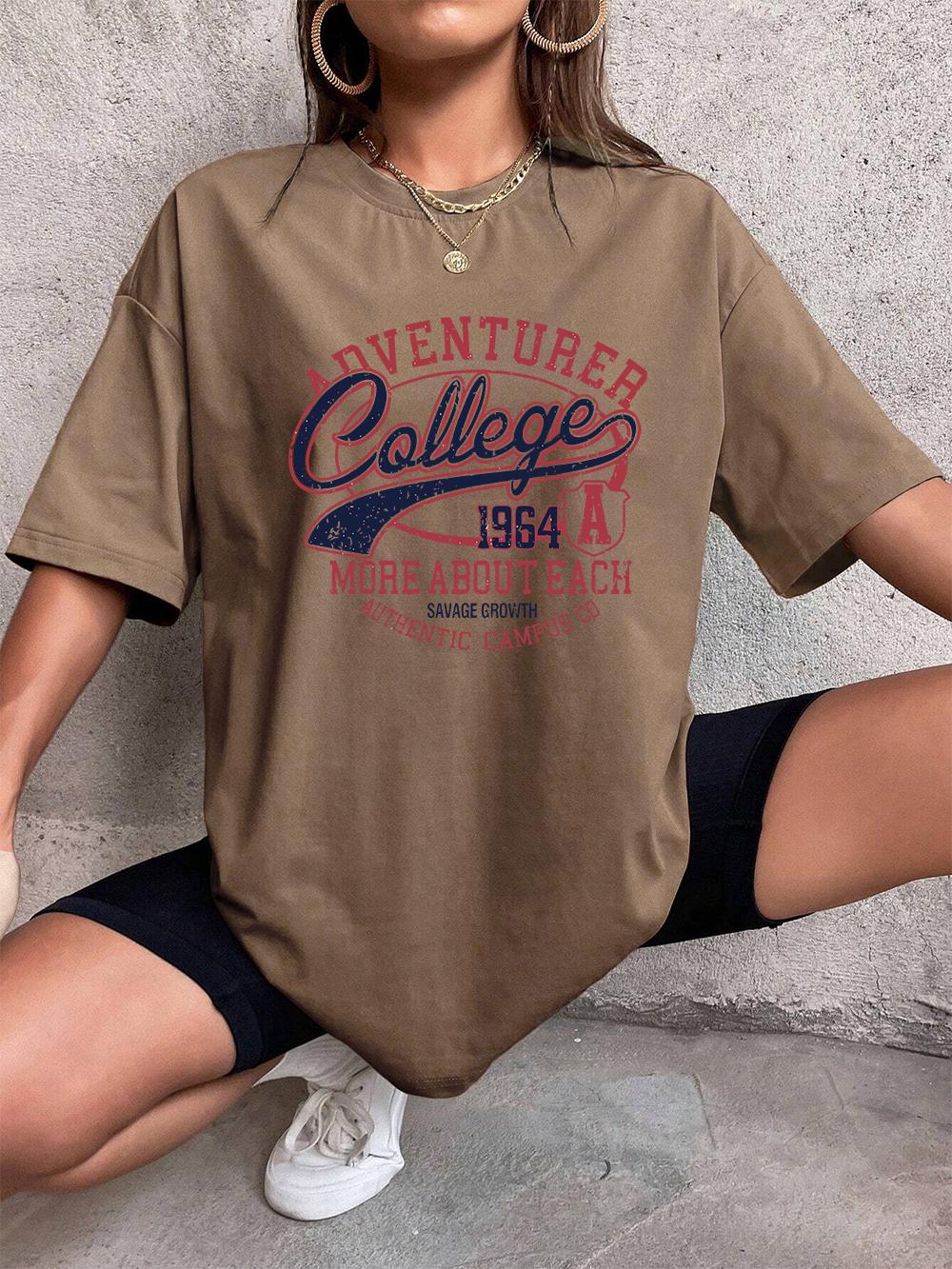 

College Authentic Campus Letter Prints TShirts Womens Summer Cotton Tops ONeck Comfortable Loose T Shirt Casual Womans Clothes S