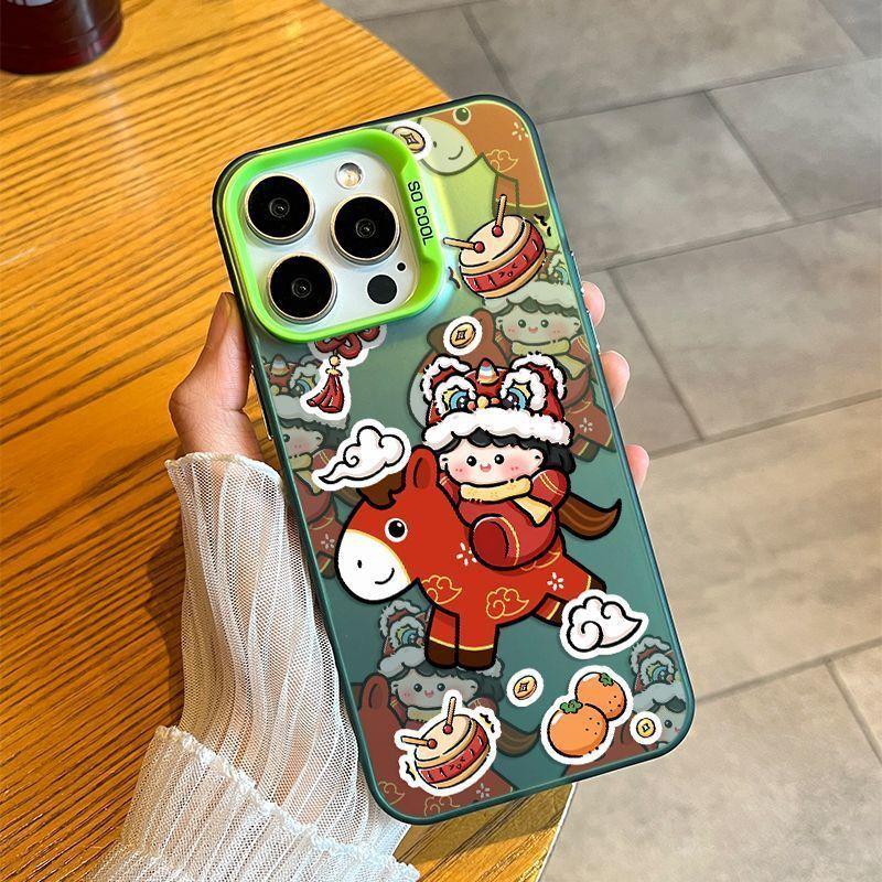 New Year Horse Design Silver IMD15PRO Drop Protection Phone Case for Apple 17PROMAX, Couple Style