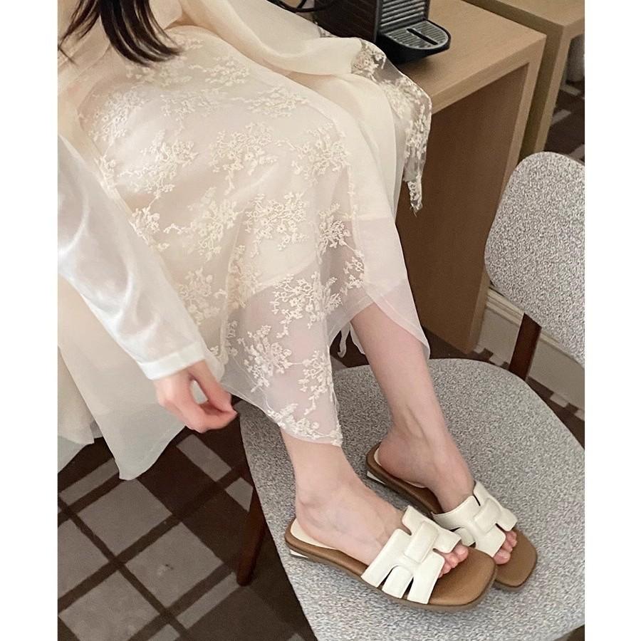 Weiche Lederversion~ gewebte super angesagte Halbpantoffeln Damen Sommerbekleidung 2025 neue hochwertige lässige Ein-Schlupf-Kühlpantoffeln