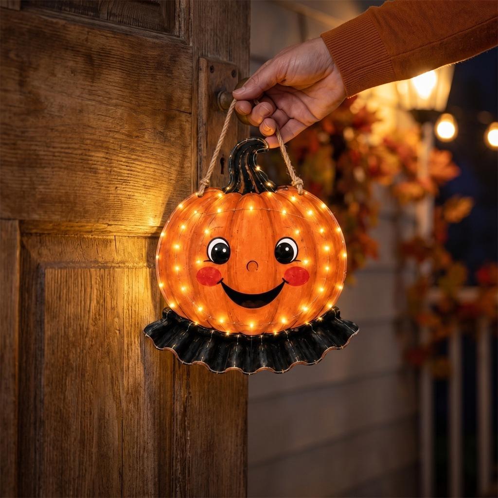 Gloeiende Pompoen Deurhanger Halloween Decoratie met Licht