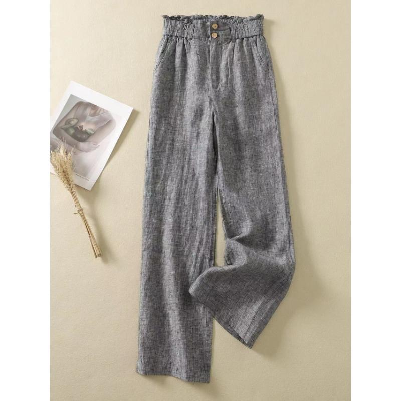 Pantalon large taille haute pour femme, pantalon décontracté fin pour printemps et été