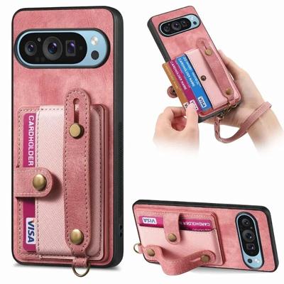 PU Leather Card Slot Stand Case For Google Pixel 9 Pro XL 8A 7A 6 Pro Wallet Card Holder Shockproof Cover Wrist Strap Lanyard