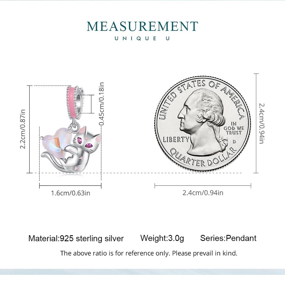 BAMOER 925 Sterling Silber Katze Hängende Perle Herz Anhänger Charms für Frauen Original Armband Halskette Edlen Schmuck