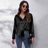 JPNTKY Women's Fashion Casual Solid Color Print POLO Neck Long Sleeve Blouses & Shirts