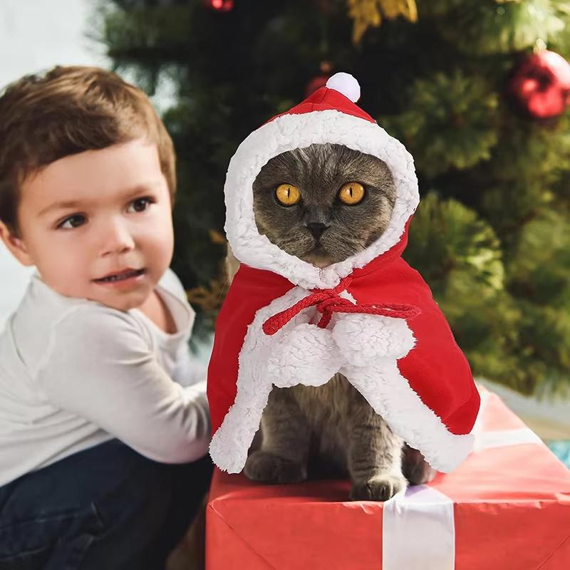 Katze Kostüm Santa Cosplay Lustige Verwandelt Katze/Hund Haustier Weihnachten Cape Dress Up Kleidung Roten Schal Mantel Requisiten Dekor