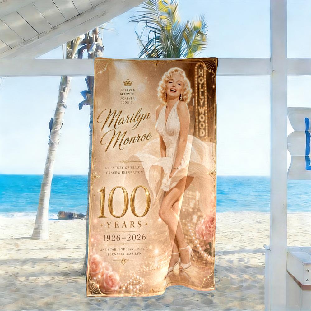 Asciugamano da Spiaggia Iconico Marilyn Monroe Alta Assorbenza & Asciugatura Rapida Confortevole Leggero Adatto per Nuoto, Palestra, Campeggio, Yoga Vacanze