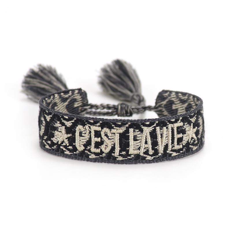Handmade European Style Embroidered Love Bracelet with Tassels for Girls
