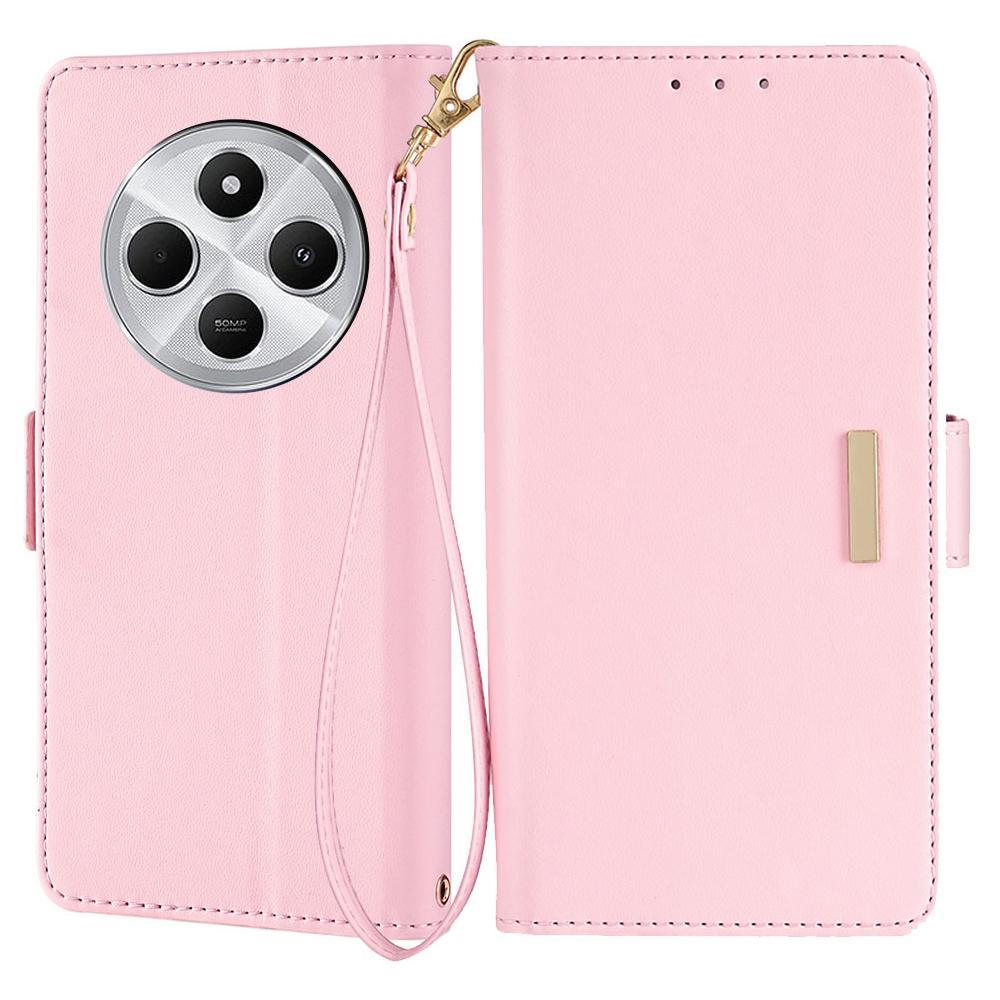 

Leather Wallet Case For Xiaomi Redmi 14C 4G/14R 5G/Poco C75 4G RFID Blocking Stand Cover with Hand Strap Pink