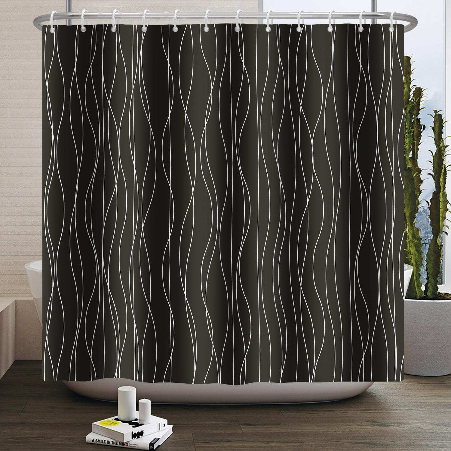 

Abstract Lines Shower Curtain Black White Blue Modern Minimalist Style Bathroom Decoration Waterproof Washable Bath Curtain W60H190(CM)-1 Pcs