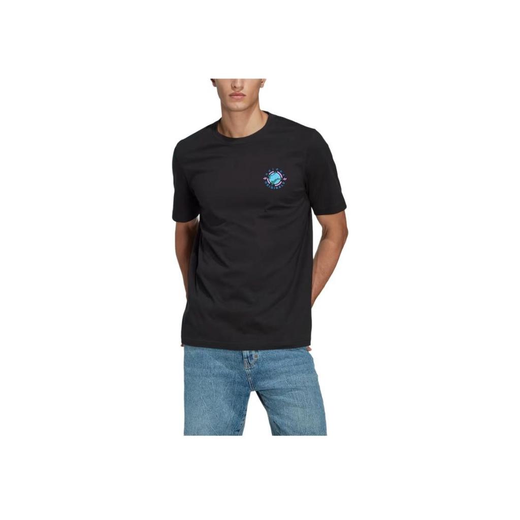 Adidas Originals Trefoil Logo Print Round Neck Short Sleeve T-Shirt Men Tops Black II8472
