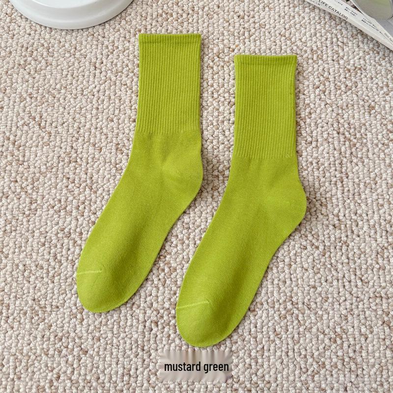 Bunte Damen Kniehohe Candy Color Scrunch Socken - Trendy, Ganzjährig, Mittelhoher Schaft, Einfache Tanz Baumwollsocken