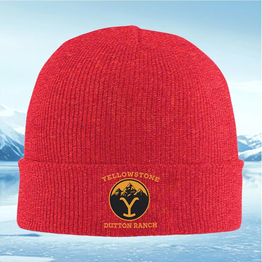 

Yellowstone mountains Dutton Ranch emblem Knitted Hat Unisex Women Unisex Beanie Pullover Cap Winter Thermal Warm Christmas Outdoor
