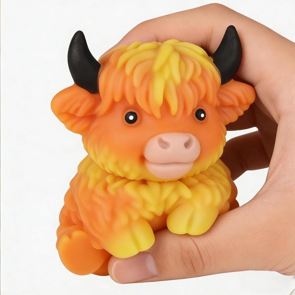 Gradient Highland Cow Squishies Stress Toy – Slow-Rising Stress Relief Fidget, Cute Cow Squeezable Stress Balls for Adults (Purple)