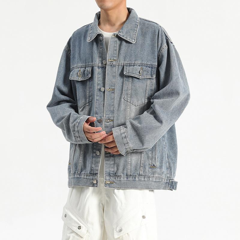 Giacca di Jeans Nera Uomo Primavera e Autunno Ragazzi Senso di Alta Gamma Ruvido Bello Jeans alla Moda Larga Giacca