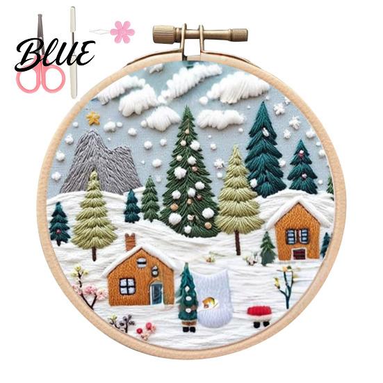 Handmade Christmas Embroidery Set with Santa Claus Landscape Starter Kit Winter Adult Craft Pattern Threads