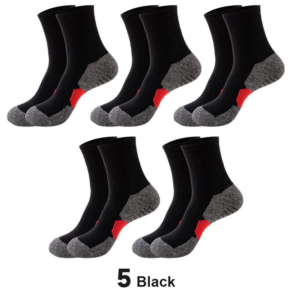 5 Pairs Men Sports Socks Pure Cotton Splicing Color Sweat-Absorbing Anti-Odor Outdoor Hiking Middle Tube Running Socks