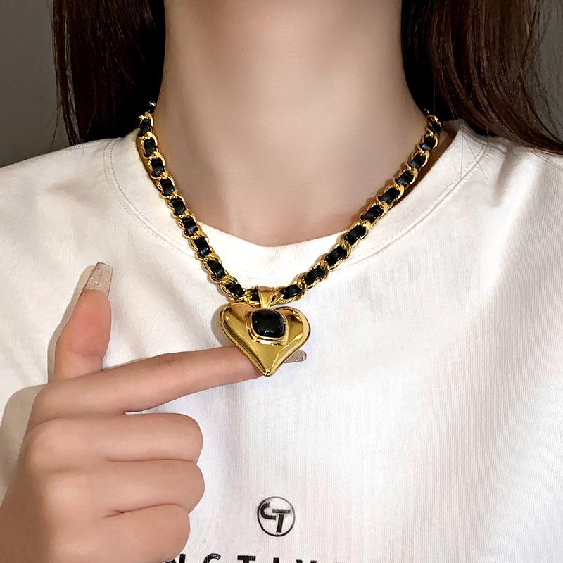 Number Heart Leather Wrap Necklace - 2023 Autumn/Winter Clavicle Chain, Sweet Cool Style Jewelry