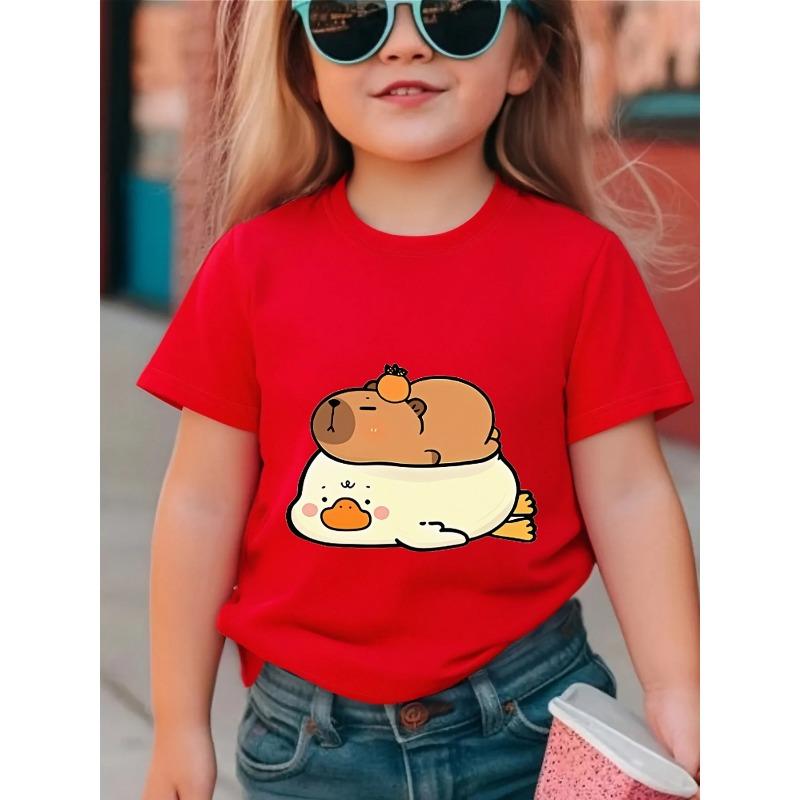 European Sizes Girls Cotton Short-sleeve T-shirt, Soft and Comfortable Daily Wear, Suitable for Home, Outdoor and Sports Activities