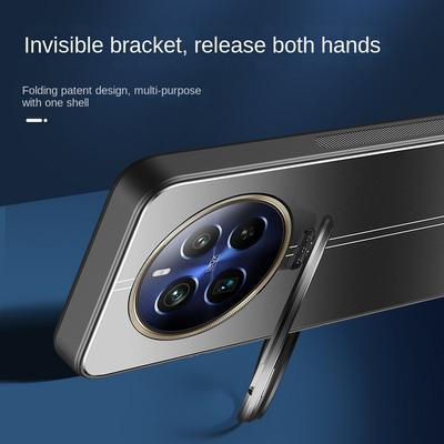 Metal Lens Camera Invisible Bracket Case for Oppo Realme 12 Pro + Plus Shockproof Matte Kickstand Holder Cover for Realme GT Neo 6 SE GT5 Pro