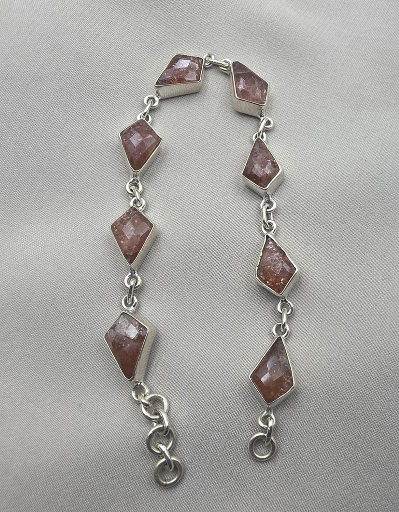 925 Sterling Silver Natural Sunstone Bracelet Handmade Gemstone Link Jewelry