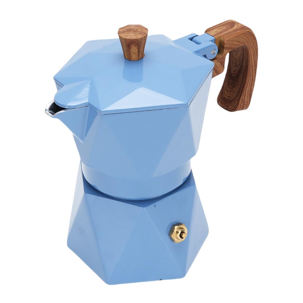 Italiensk Kaffetrakter Aluminium Dobbelventil 2 Kopp 3D Kaffetrakterkanne for Kubansk Kafé Brygging Hjem Camping Blå