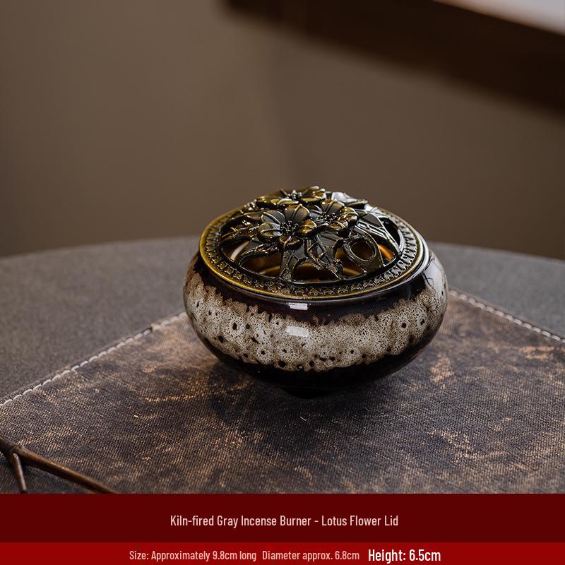 Portable Ceramic Sandalwood Incense Burner: Golden Bowl Ornament & Incense Plate