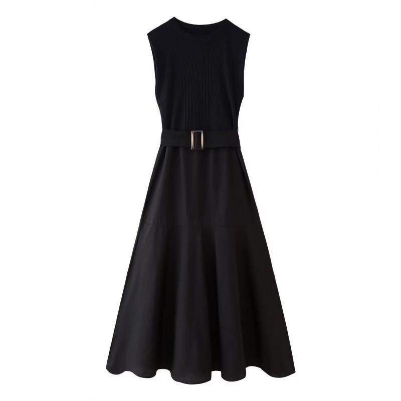 European American Women s Clothing Summer Fashion With Belt Splicing Sleeveless Dress M чёрный