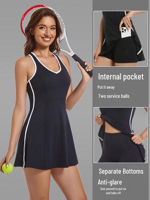Vestido Esportivo Feminino Slim Fit Sem Mangas com Bojos para Tênis, Badminton e Golfe