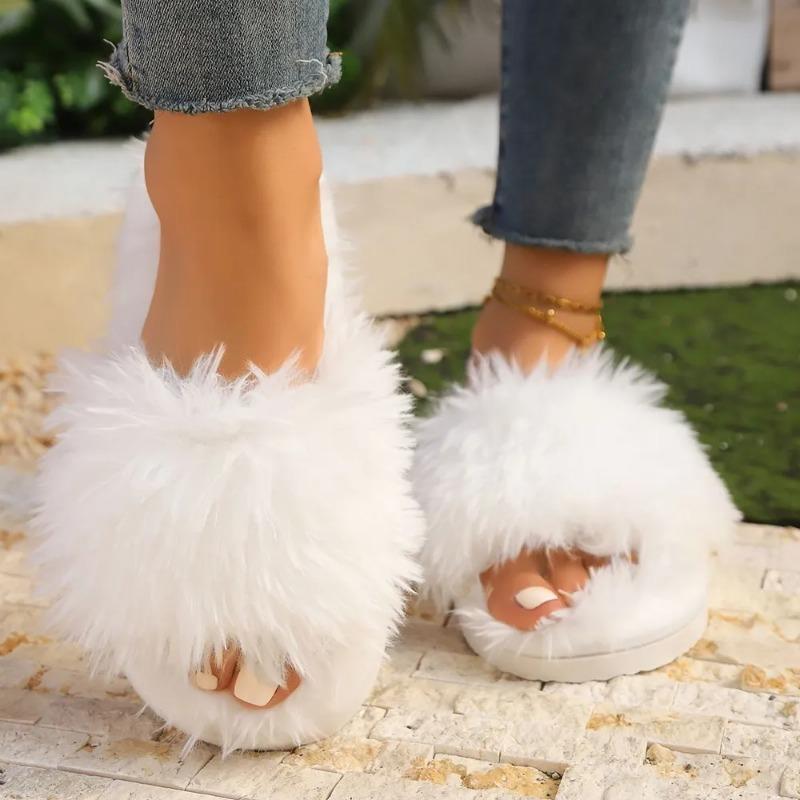 Šlepetės namuose, patogūs ir šilti atviri minkšti pliušiniai batai, vientisos spalvos vidaus grindų šlepetės