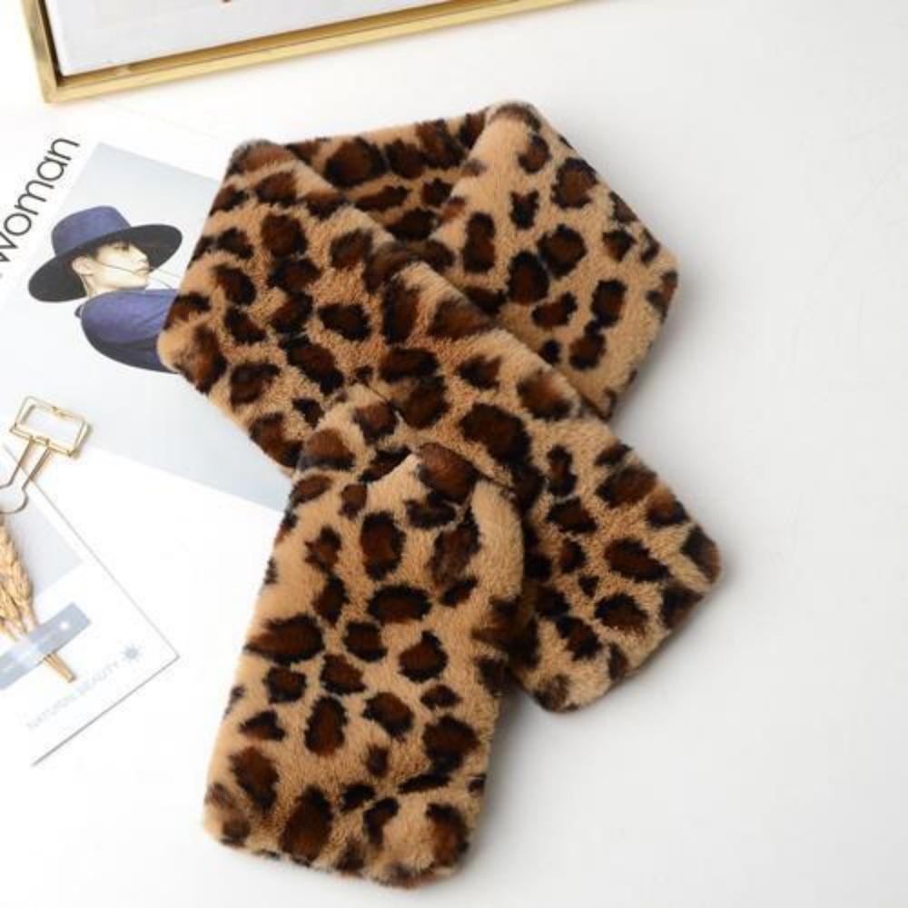 Leopardenmuster Kunstpelz Schal - Damen Winter Warm Vielseitig Kreuz-Halswärmer Damen Schals