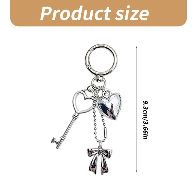 Elegant Metal Heart Keychain Bowknot Charm Unique Key Jewelry Fashion Accessory Fashionable Bag Pendant for Daily