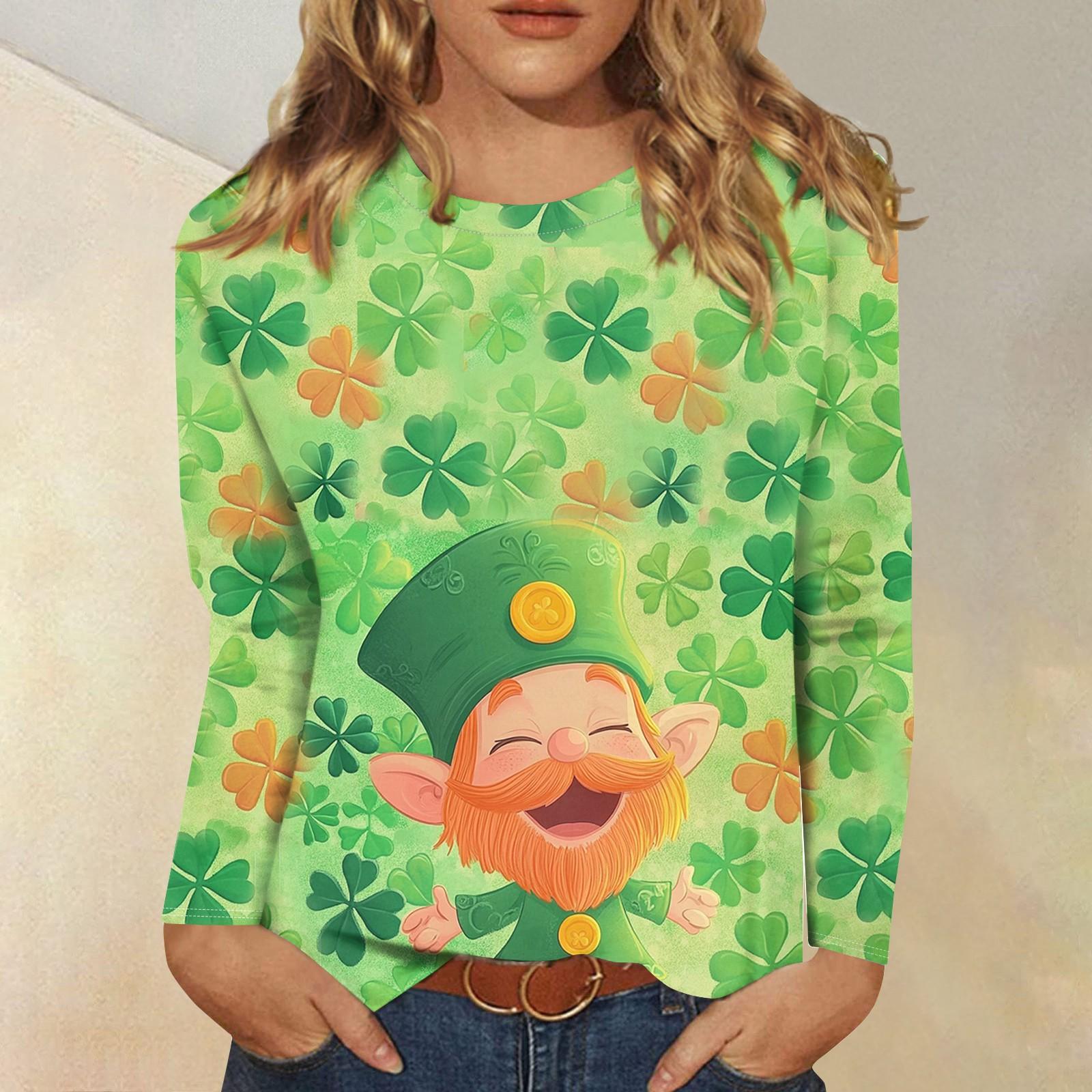 

Рубашки с длинным рукавом для женщин Милые футболки с графическим принтом Блузки Повседневные топы больших размеров Базовые топы Пуловеры St. День Патрика XL жёлтый
